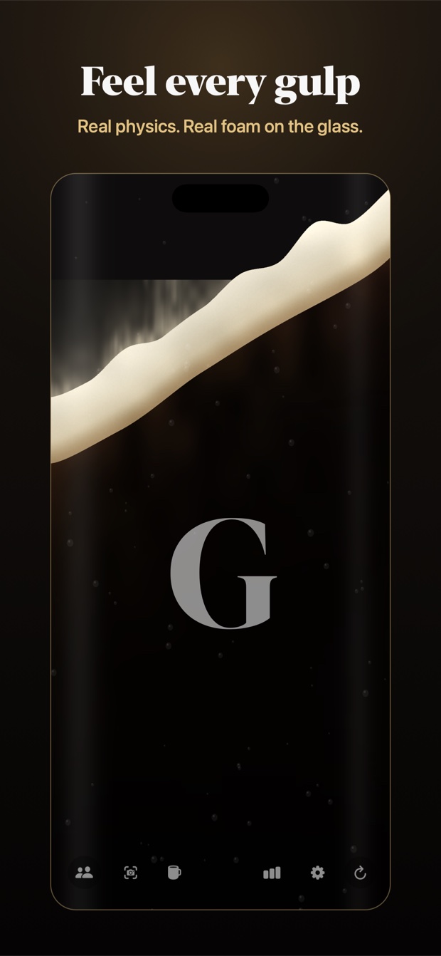 Feel every gulp — the surface mid-drink with foam clinging to the glass